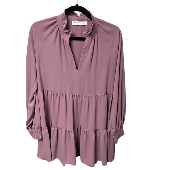 Amanda Uprichard Long Sleeve Tiered Mini Babydoll Dress Purple Womens Medium - Picture 2 of 7